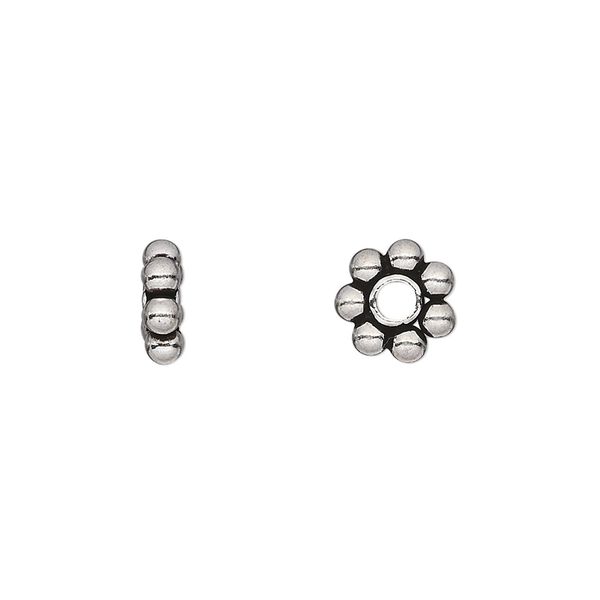 Bead, antiqued sterling silver, 9x3mm beaded rondelle with 2.5mm hole. Sold per pkg of 2. image number 0