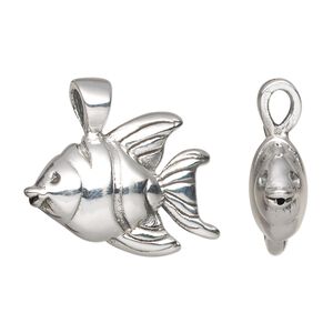 Pendant, antiqued fine silver and sterling silver, electroformed, 25.5x23mm 3D fish. Sold individually.