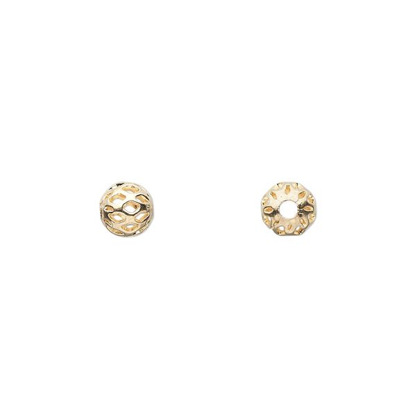 Bead, gold-plated brass, 6mm weave round with cutouts. Sold per pkg of 100. image number 0