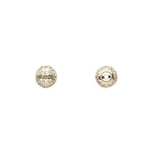 Bead, gold-plated brass, 6mm filigree round. Sold per pkg of 100.