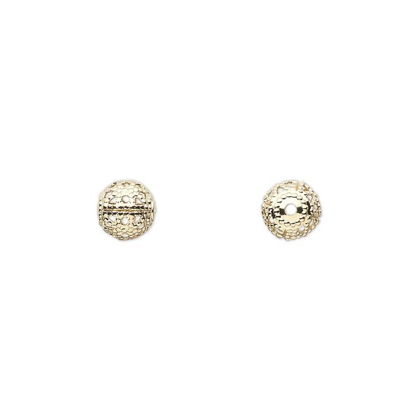 Bead, gold-plated brass, 6mm filigree round. Sold per pkg of 100. image number 0