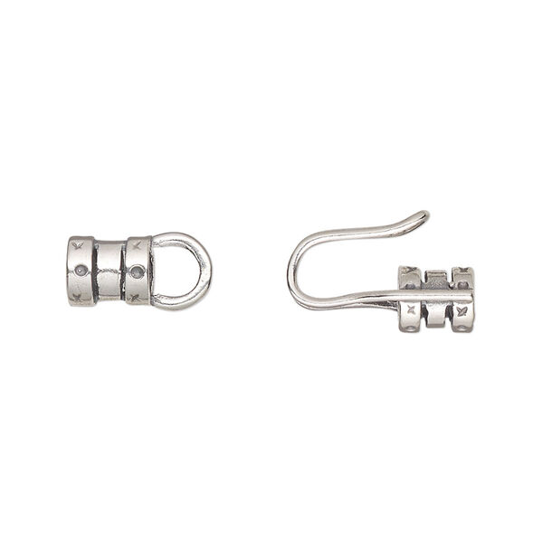Clasp, hook-and-eye, sterling silver, 21x6mm with crimp ends, 3.5mm inside diameter. Sold individually. image number 0