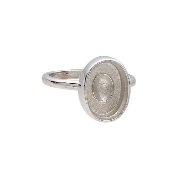 Ring, Almost Instant Jewelry®, sterling silver, 16mm wide with 14x10mm oval glue-in setting, size 9. Sold individually. image number 0