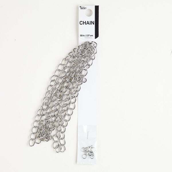 Chain finding assortment brass steel 7pk 8mm curb 10x6mm lobster claw clasp 6mm jump ring, silver finish image number 0