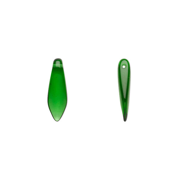 Bead, Czech pressed glass, emerald green, 15.5x5mm top-drilled dagger. Sold per 15-1/2" to 16" strand, approximately 135-150 beads. image number 0