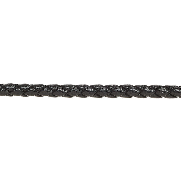 Bolo cord, leatherette, black, 3mm braided round. Sold per 5-yard section. image number 0
