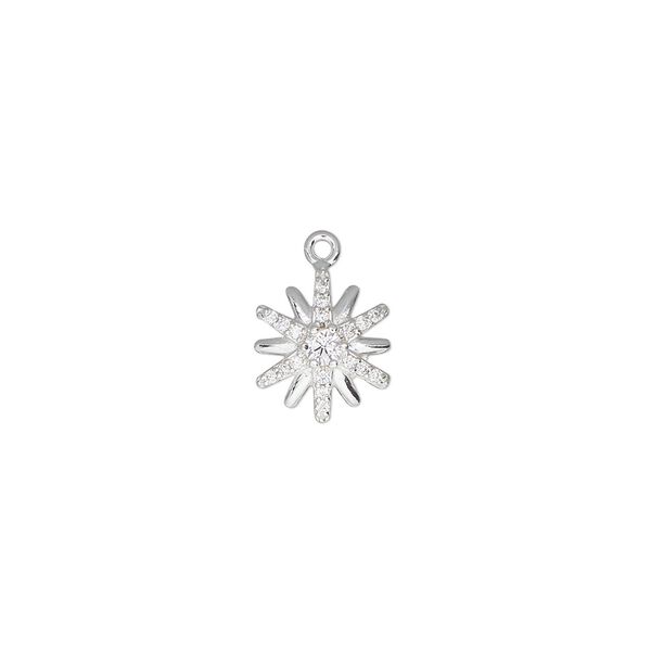Drop, sterling silver and cubic zirconia, clear, 9mm star. Sold individually. image number 0