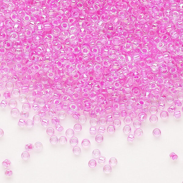 Seed bead, Dyna-Mites™, glass, pkg/40g, #11 round, translucent inside dyed color rainbow dusty rose, (309 11/0 RR). image number 0