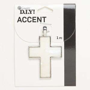 Focal, brass (bleached) and mother-of-pearl shell (bleached), pkg/1, silver finish, 49x38mm cross.