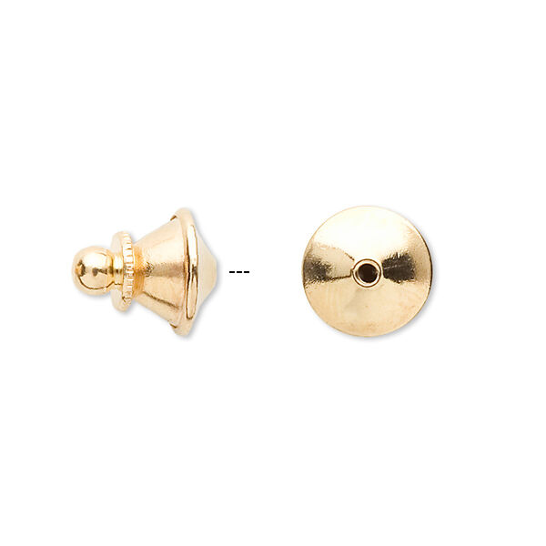Tie tac clutch, gold-finished brass, 11.5x10mm push-in. Sold per pkg of 10. image number 0