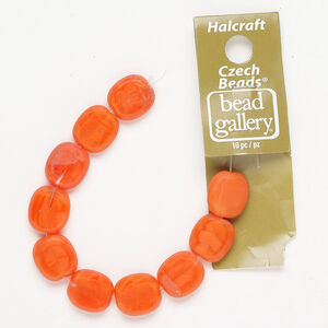 Bead 1pkg10, Czech glass, matte translucent and transparent orange, 14x12mm flat pillow with swirl design.