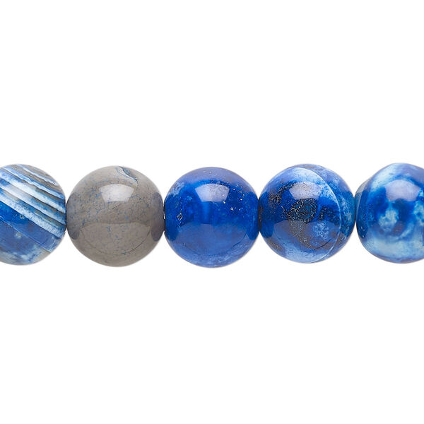 Bead, fire crackle agate (dyed / heated), blue, 9.5-10mm round, B grade, Mohs hardness 6-1/2 to 7. Sold per 15-1/2 to 16-inch strand. image number 0