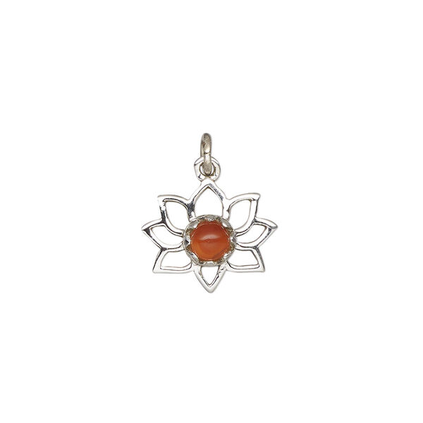 Carnelian / sterling silver 1pkg1, open lotus drop antiqued 14.5x12mm image number 0