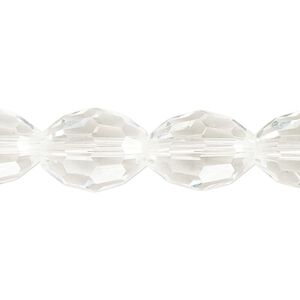 Bead, glass, clear, 15x11mm-16x12mm faceted oval. Sold per 8-inch strand, approximately 10 beads.