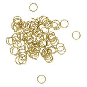 Jump ring, brass, 8mm soldered round, 6.4mm inside diameter, 20 gauge. Sold per pkg of 100.