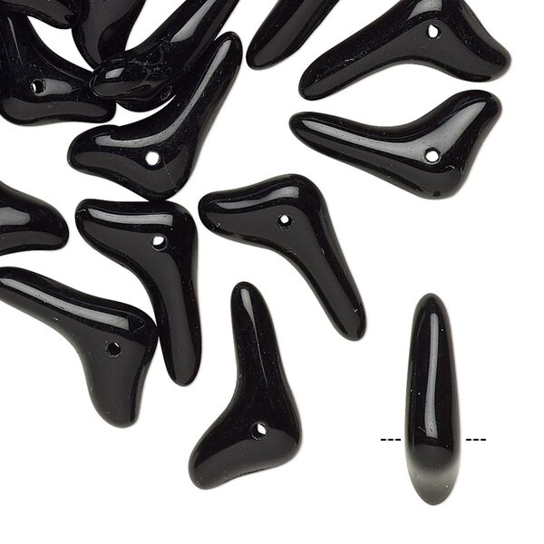 Bead, glass, opaque black, 17x5mm top-drilled sprig with 0.6mm hole. Sold per pkg of 24. image number 0