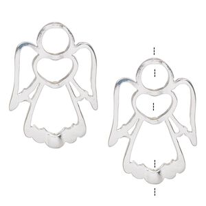 Bead frame, silver-finished "pewter" (zinc-based alloy), 31x22mm angel, fits up to 5mm / 6mm / 10mm beads. Sold per pkg of 2.