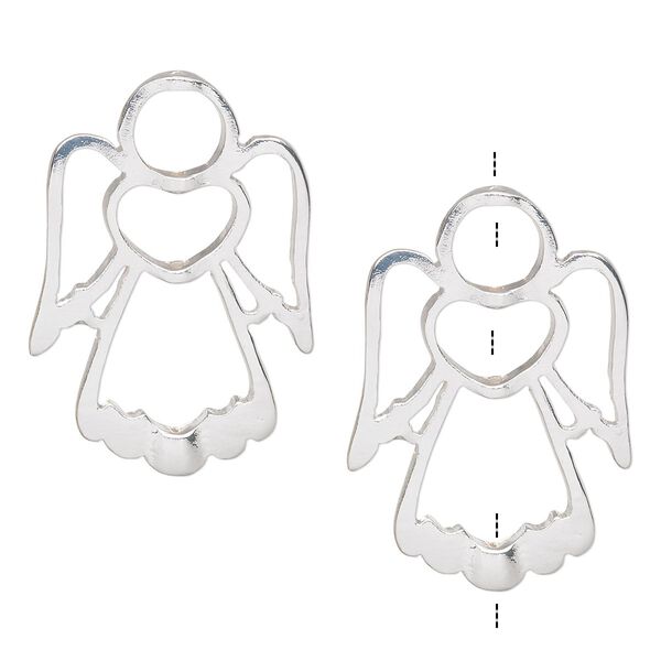 Bead frame, silver-finished "pewter" (zinc-based alloy), 31x22mm angel, fits up to 5mm / 6mm / 10mm beads. Sold per pkg of 2. image number 0