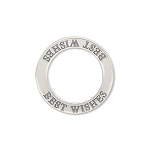 Charm, sterling silver, 22mm affirmation circle, "BEST WISHES." Sold individually.