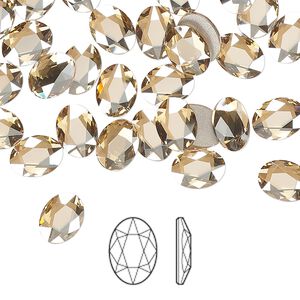 Flat back 6pk crystal golden shadow foil back, Crystal Passions® 8x6mm oval 2603