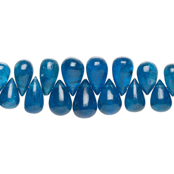 Bead, blue apatite (natural), 5x3mm-9x6mm graduated hand-cut top-drilled teardrop, B grade, Mohs hardness 5. Sold per 8-inch strand, approximately 70 beads. image number 0