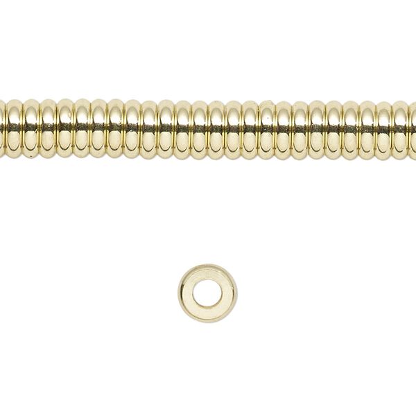Bead, brass, 6x2mm slim rondelle with 2.5mm hole. Sold per 8-inch strand. image number 0