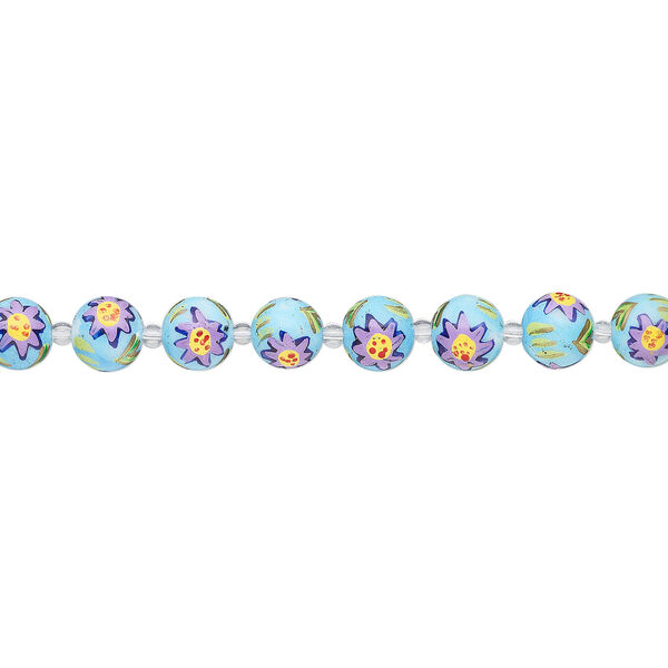 Bead, glass 1pkg8, multicolored, 14mm round with hand-painted sunflower. image number 1