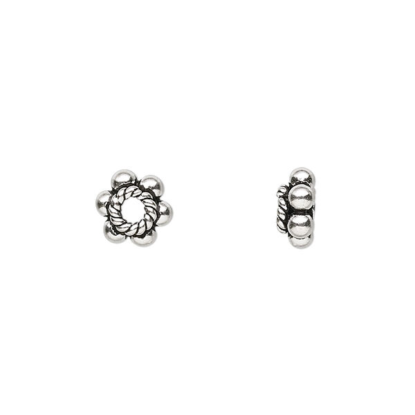 Bead, sterling silver, 8x3.5mm rondelle with 6 knobs. Sold per pkg of 6. image number 0