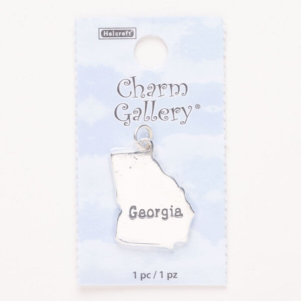 Charm, steel and enamel, pkg/1, silver finish and black, 23x19mm with "Georgia." image number 0