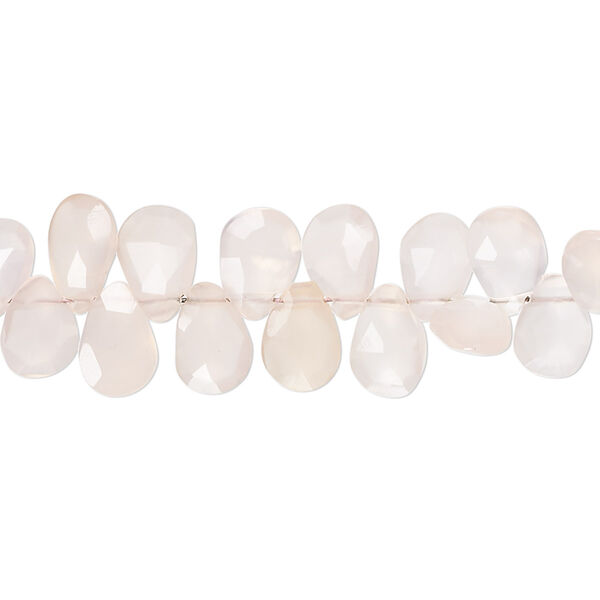 Bead, pink chalcedony (dyed), light, 8x6mm-12x8mm hand-cut top-drilled faceted puffed teardrop with 0.4-1.4mm hole, B- grade, Mohs hardness 6-1/2 to 7. Sold per 8-inch strand. image number 0