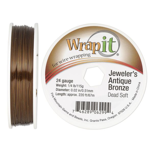 Wire, Wrapit®, jeweler's antique bronze, dead-soft, round, 24 gauge. Sold per 0.25-pound spool, approximately 220 feet. image number 0