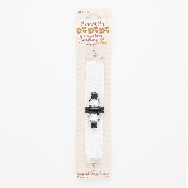 Bracelet component, acrylic / cotton / silver-finished steel, white / clear / black, 24mm wide, 6 inches. Sold individually. image number 0