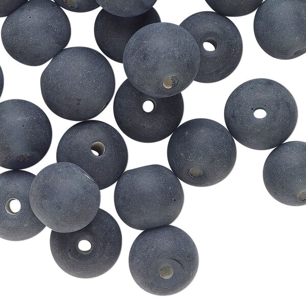 Bead, lampworked glass, opaque matte dark navy blue, 10mm round. Sold per 2-ounce pkg, approximately 45 beads. image number 0