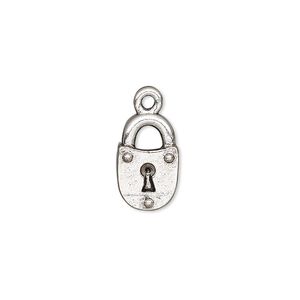 Charm, antique silver-plated pewter (tin-based alloy), 14x9mm single-sided lock. Sold per pkg of 2.
