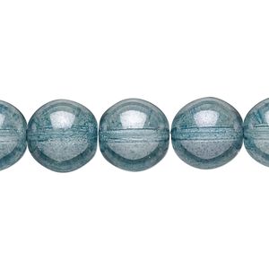 Bead, Czech glass druk, translucent blue luster, 12mm round. Sold per 15-1/2" to 16" strand.