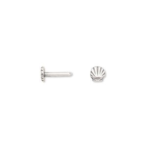Brad, JBB Findings, antiqued silver-plated brass, 9x4.5mm with 4.5mm seashell and 8x1.5mm post. Sold per pkg of 4.