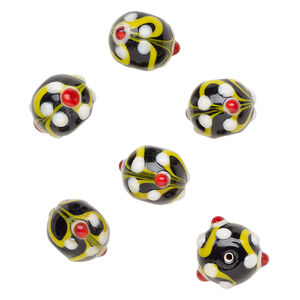 Bead, lampworked glass 1pkg6, multicolored, 18x13mm rondelle.