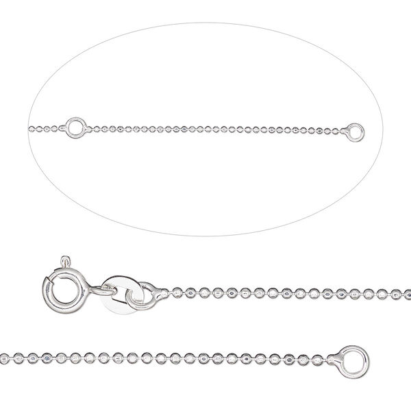 Chain, Gossamer™, sterling silver, 1.2mm diamond-cut ball, wearable at 16 and 18 inches with springring clasp. Sold individually. image number 0