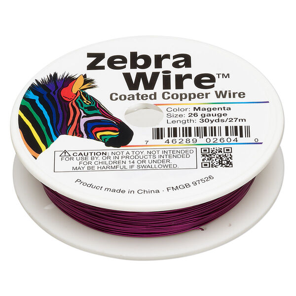 Wire, Zebra Wire™, color-coated copper, magenta, round, 26 gauge. Sold per 30-yard spool. image number 0