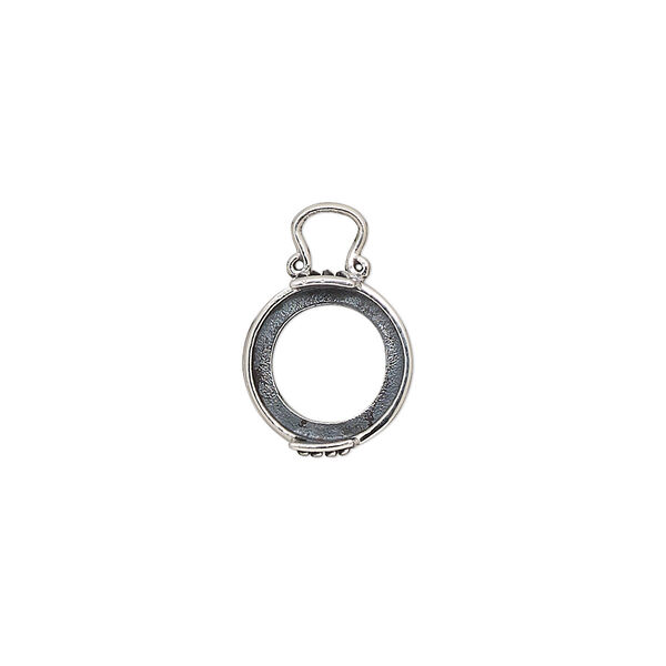 Drop, antiqued sterling silver, 11mm round with marquise design and open back with 10mm 2-prong round cabochon setting. Sold individually. image number 0