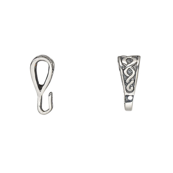 Bail, pendant, antiqued sterling silver, 11x6mm with Celtic design and loop. Sold per pkg of 2. image number 0