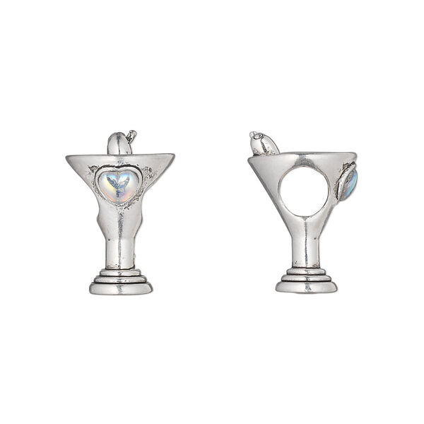 Bead, Dione®, glass and antique silver-plated pewter (tin-based alloy), clear AB, 17x11.5mm martini glass, 5mm hole. Sold individually. image number 0