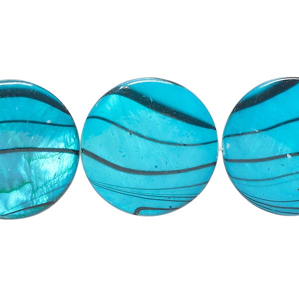 Mother-of-pearl shell 1pkg1, puffed flat round bead 15 inch dark blue / black stripe 19-20mm image number 0