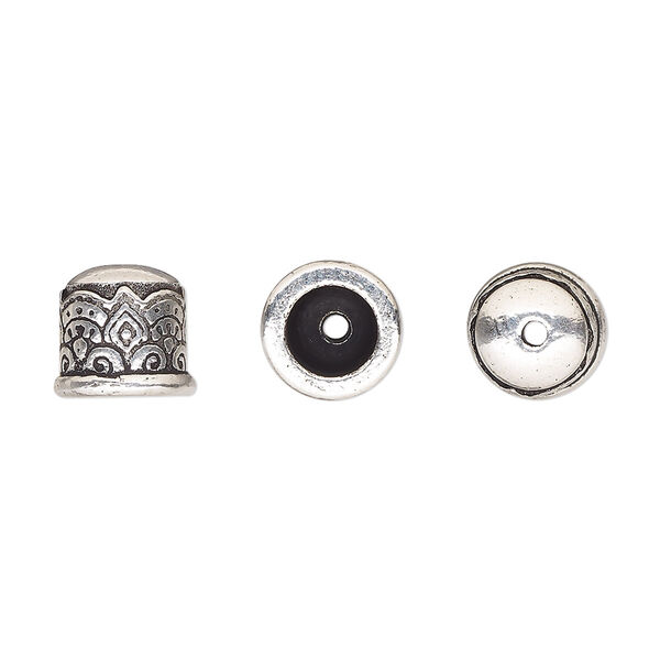 Cord end, TierraCast®, antique silver-plated pewter (tin-based alloy), 9mm with temple design, 5.7mm inside diameter. Sold per pkg of 2. image number 0