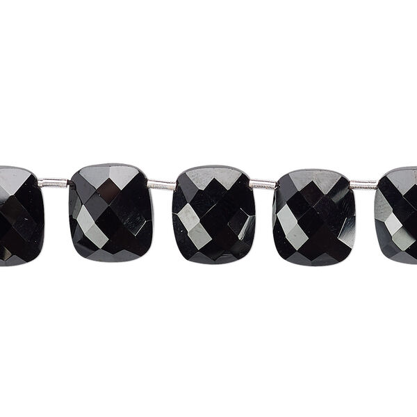 Bead, black spinel (natural), 11x9mm hand-cut top-drilled faceted puffed rectangle, B+ grade, Mohs hardness 8. Sold per pkg of 11 beads. image number 0