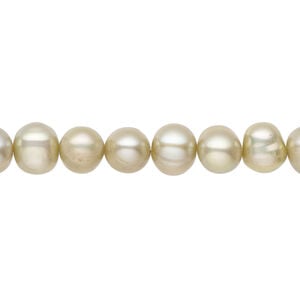 Freshwater pearl 1pkg1, semi-round, 15.5-16 inch khaki 7-8mm cultured