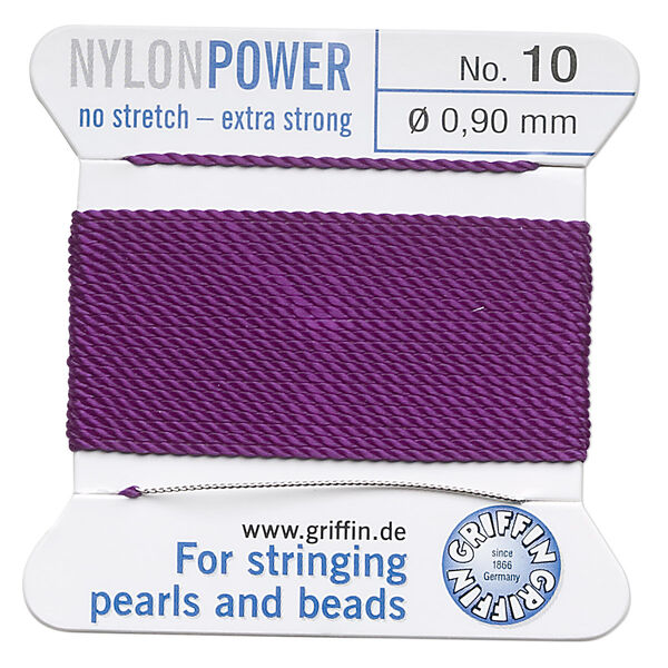 Thread, Griffin, nylon, amethyst purple, size #10. Sold per 2-meter card (approximately 78 inches). image number 0