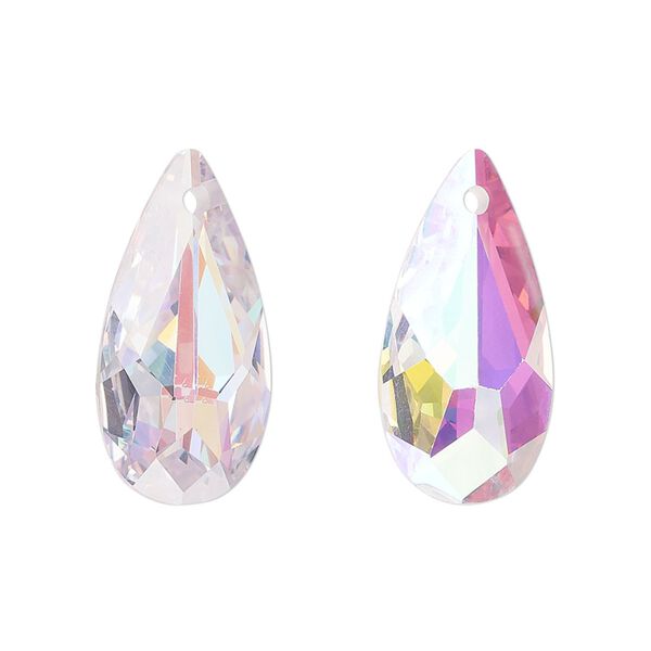 Drop, cubic zirconia, clear AB, 24x12mm hand-drilled faceted teardrop, Mohs hardness 8-1/2. Sold individually. image number 0