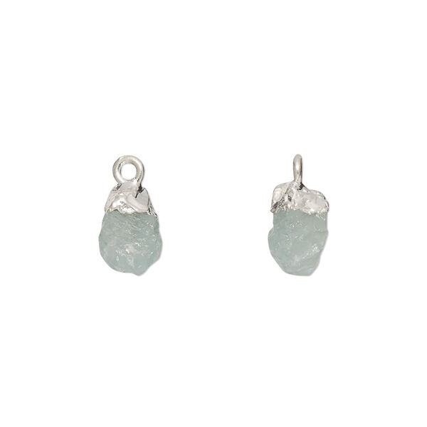 Drop, electro-coated aquamarine (heated) and sterling silver, 8x5mm-9x7mm hand-cut nugget, Mohs hardness 7-1/2 to 8. Sold individually. image number 0