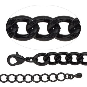 Chain 1pkg1 curb, 6.8mm / lobster claw clasp, black-finished steel / brass 18 inch